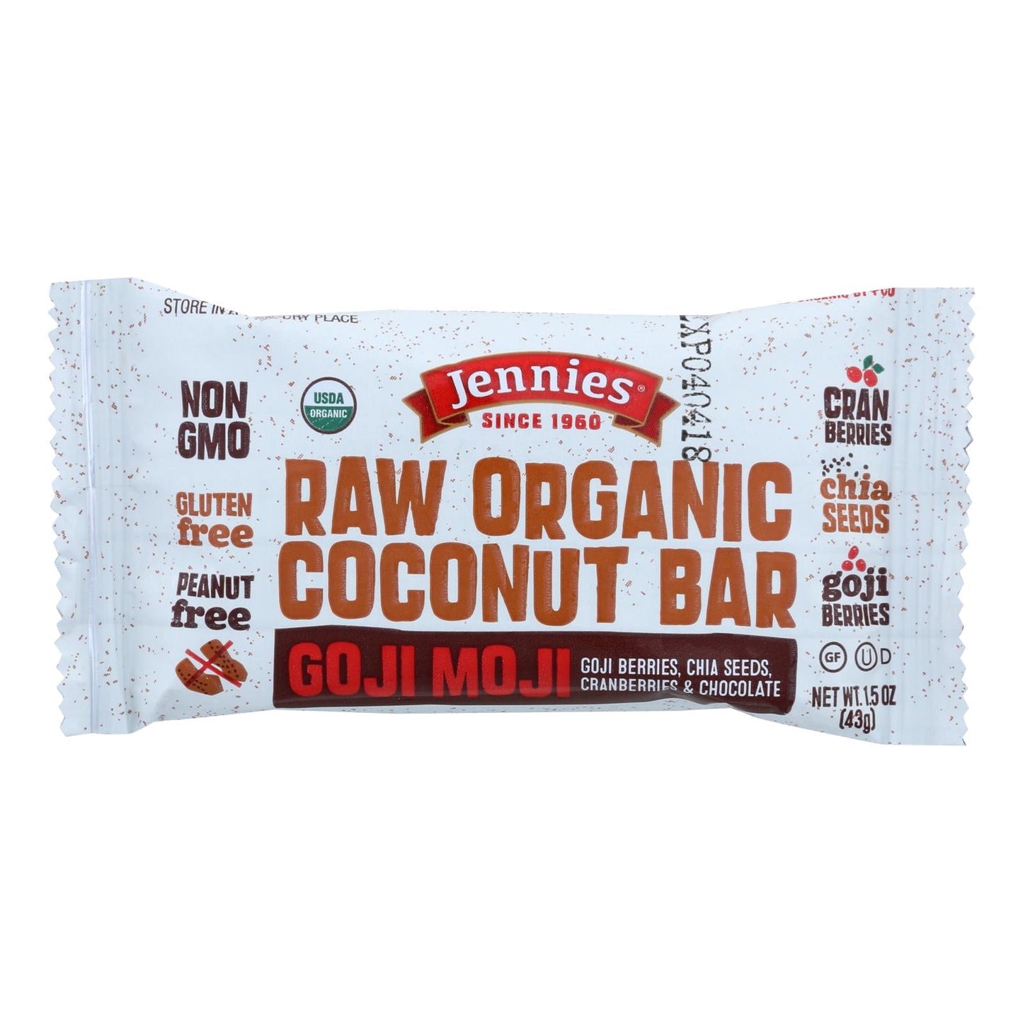 Jennie's Organic Goji Moji Raw Coconut Bar (Pack of 12 - 1.5 Oz.)