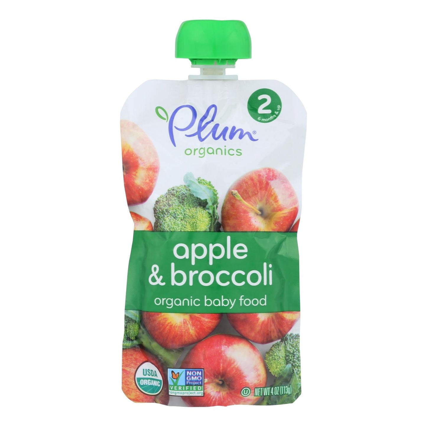 Plum Organics Baby Food (Pack of 6) - Organic Broccoli and Apple - Stage 2, 6 Months & Up - 4 Oz