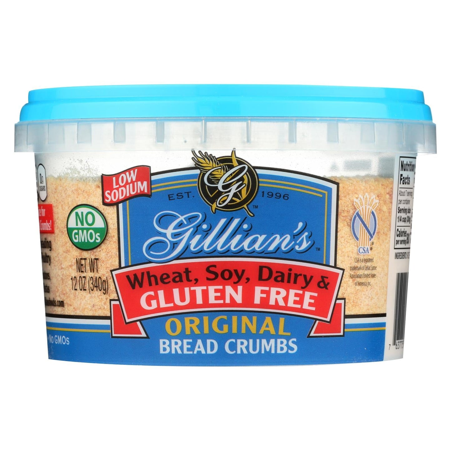 Gillian's Food Plain Bread Crumbs - Original (Pack of 12) - 12 Oz.