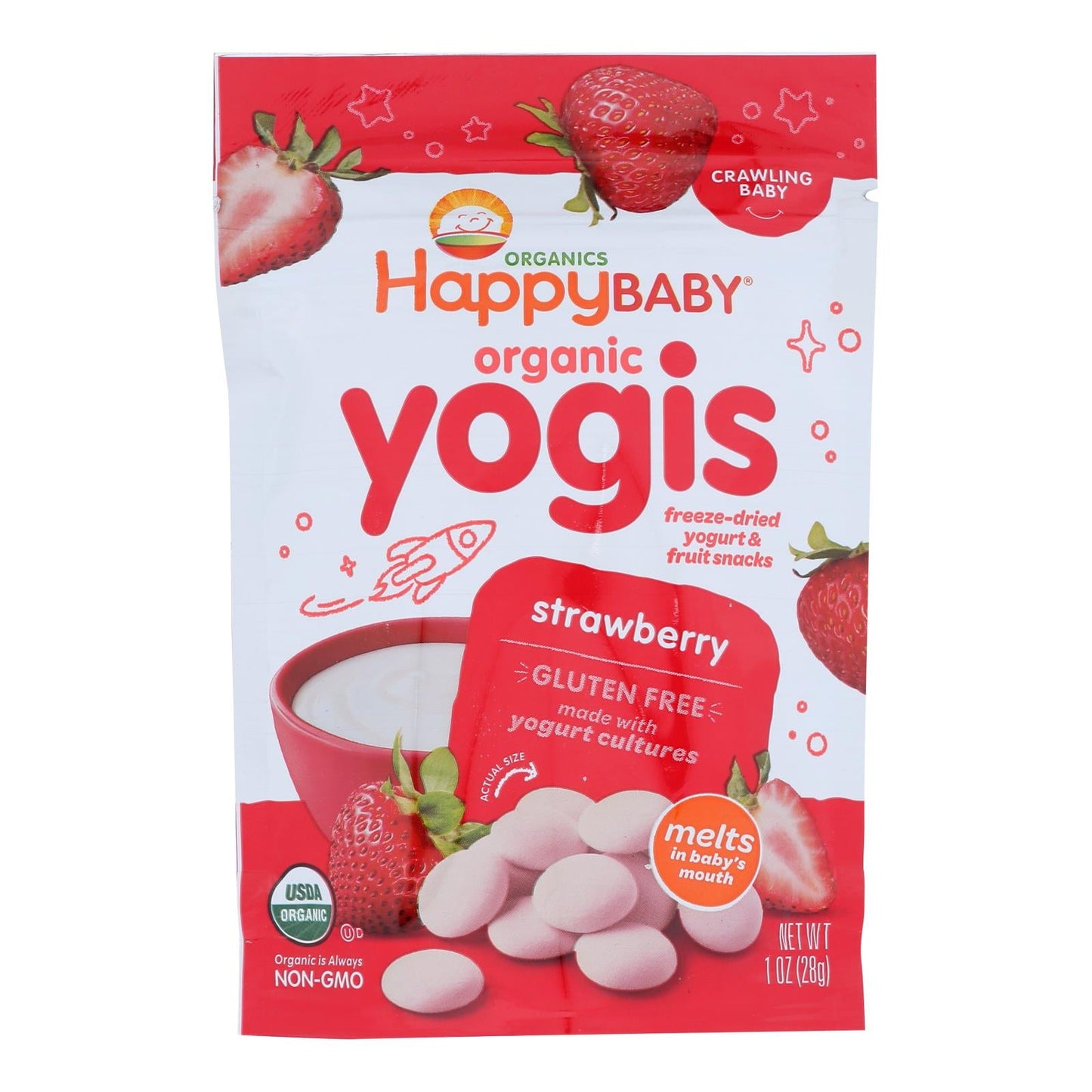 Happy Baby Happy Yogis Organic Strawberry Yogurt & Fruit Snacks, 1 oz, Pack of 8