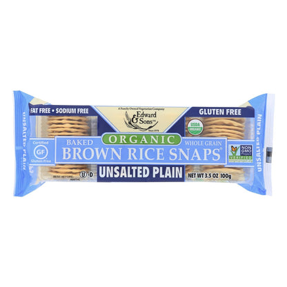 Edward & Sons Brown Rice Snaps, Unsalted Plain | 12 x 3.5 oz — Organic, Gluten-Free, Whole Grain