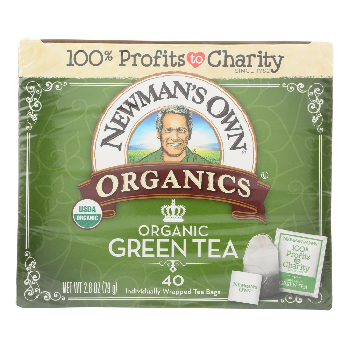 Newman's Own Organics Organic Green Tea, 40 Bags per Box (Case of 6)