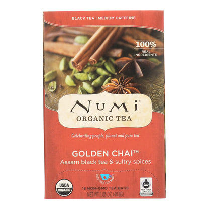 Numi Golden Chai, Organic Assam Black Tea with Spices – 18 Bags (Pack of 6)