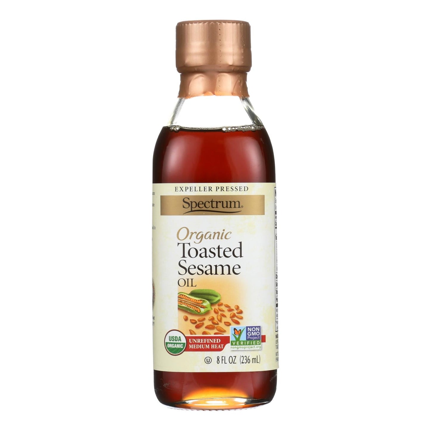 Spectrum Naturals Organic Toasted Sesame Oil, Unrefined, Cold-Pressed – 8 Fl Oz (Pack of 6)