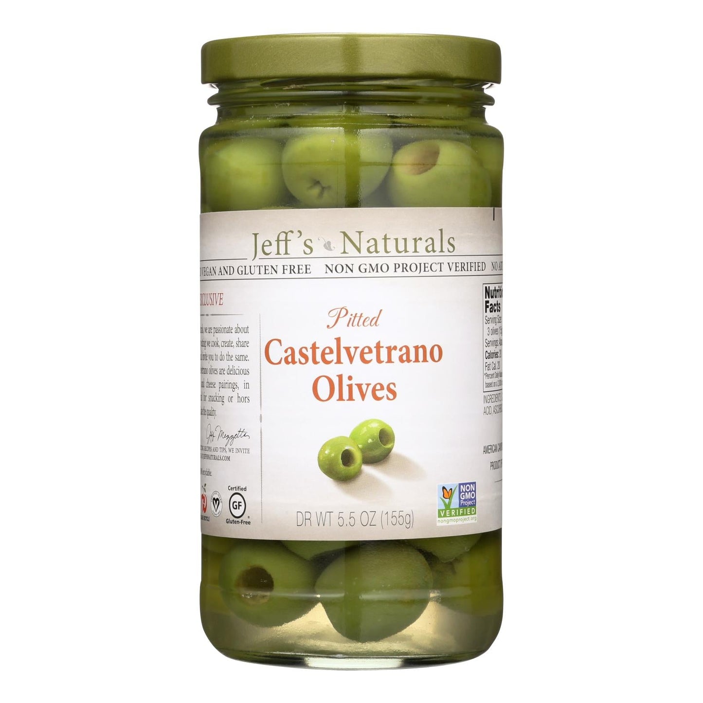 Jeff's Garden Castelvetrano Pitted Olives, Premium Quality, Pack of 6 - 5.5 Oz. per Jar