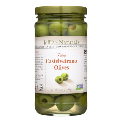 Jeff's Garden Castelvetrano Pitted Olives, Premium Quality, Pack of 6 - 5.5 Oz. per Jar