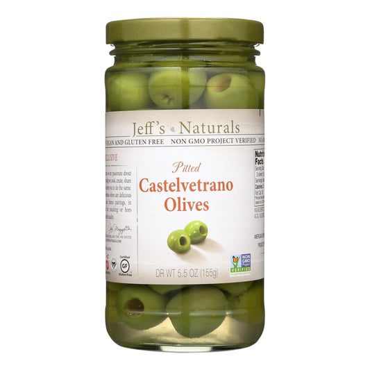 Jeff's Garden Castelvetrano Pitted Olives, Premium Quality, Pack of 6 - 5.5 Oz. per Jar