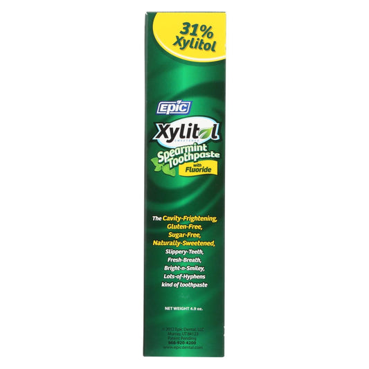 Epic Dental Toothpaste : Fluoride &  Xylitol  - Spearmint, 4.9 Oz