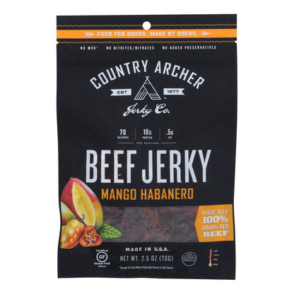 Country Archer Beef Jerky, Mango Habanero, Gluten-Free, Paleo, Case of 12 (2.5 oz)