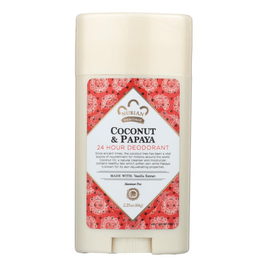 Nubian Heritage Coconut and Papaya Deodorant - All Natural, 24 Hour Protection, with Vanilla Oil, 2.25 Oz