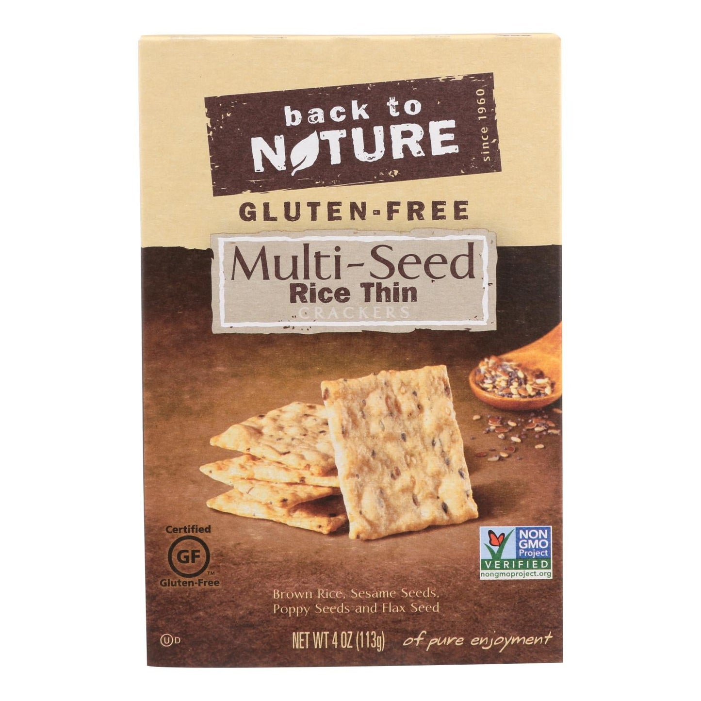 Back To Nature Multi Seed Rice Thin Crackers, Brown Rice with Sesame, Poppy and Flax Seeds (Pack of 12 - 4 Oz. Each)