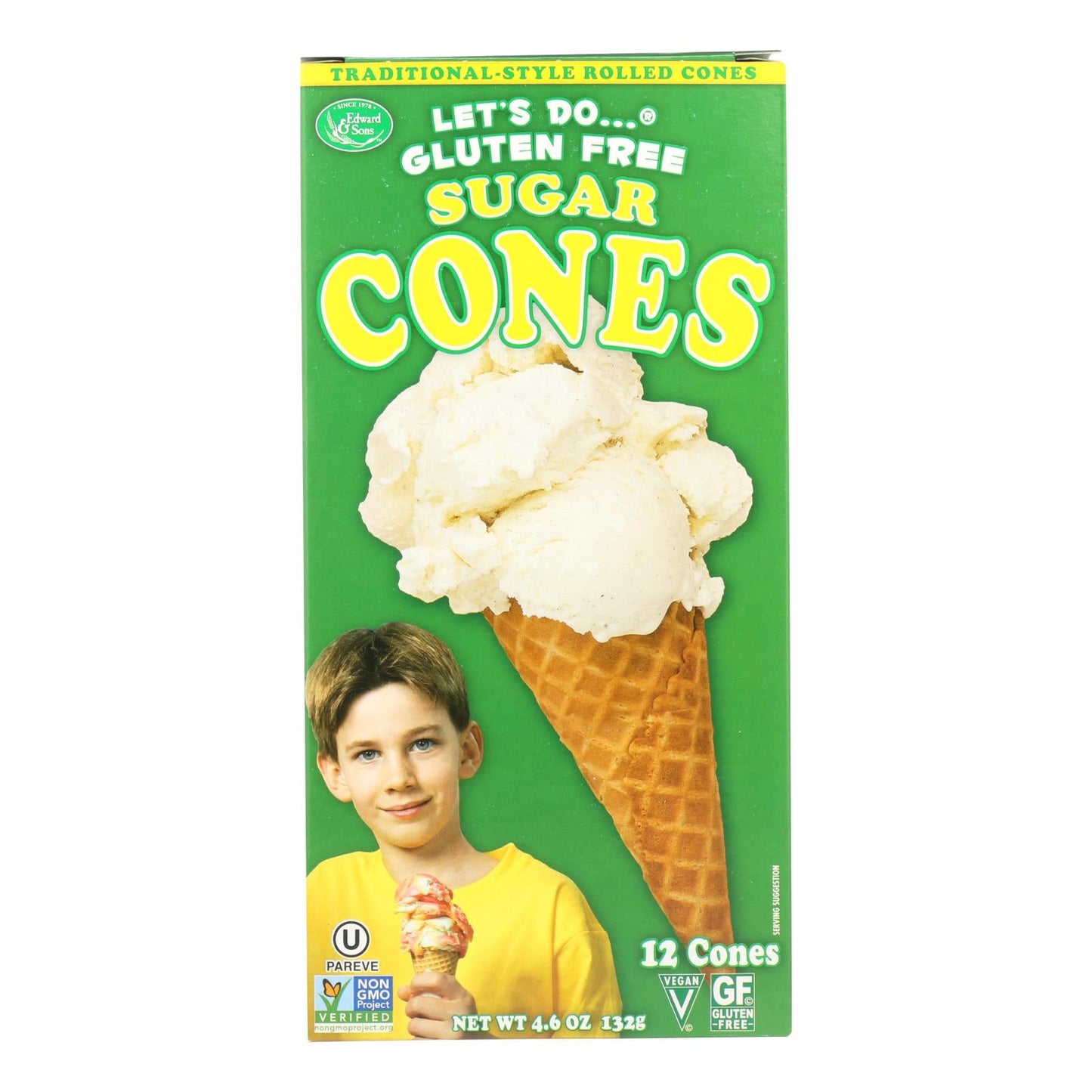 Let's Do Gluten Free Sugar Ice Cream Cones, Case of 12, 4.6 Oz Each