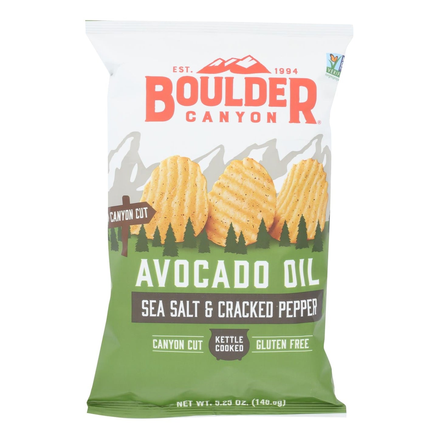 Boulder Canyon Avocado Oil Canyon Cut Potato Chips - Sea Salt and Cracked Pepper (Pack of 12 - 5.25 Oz)