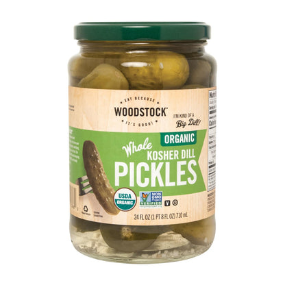 Woodstock Organic Kosher Whole Dill Pickles, 6-Pack of 24 Oz. Jars