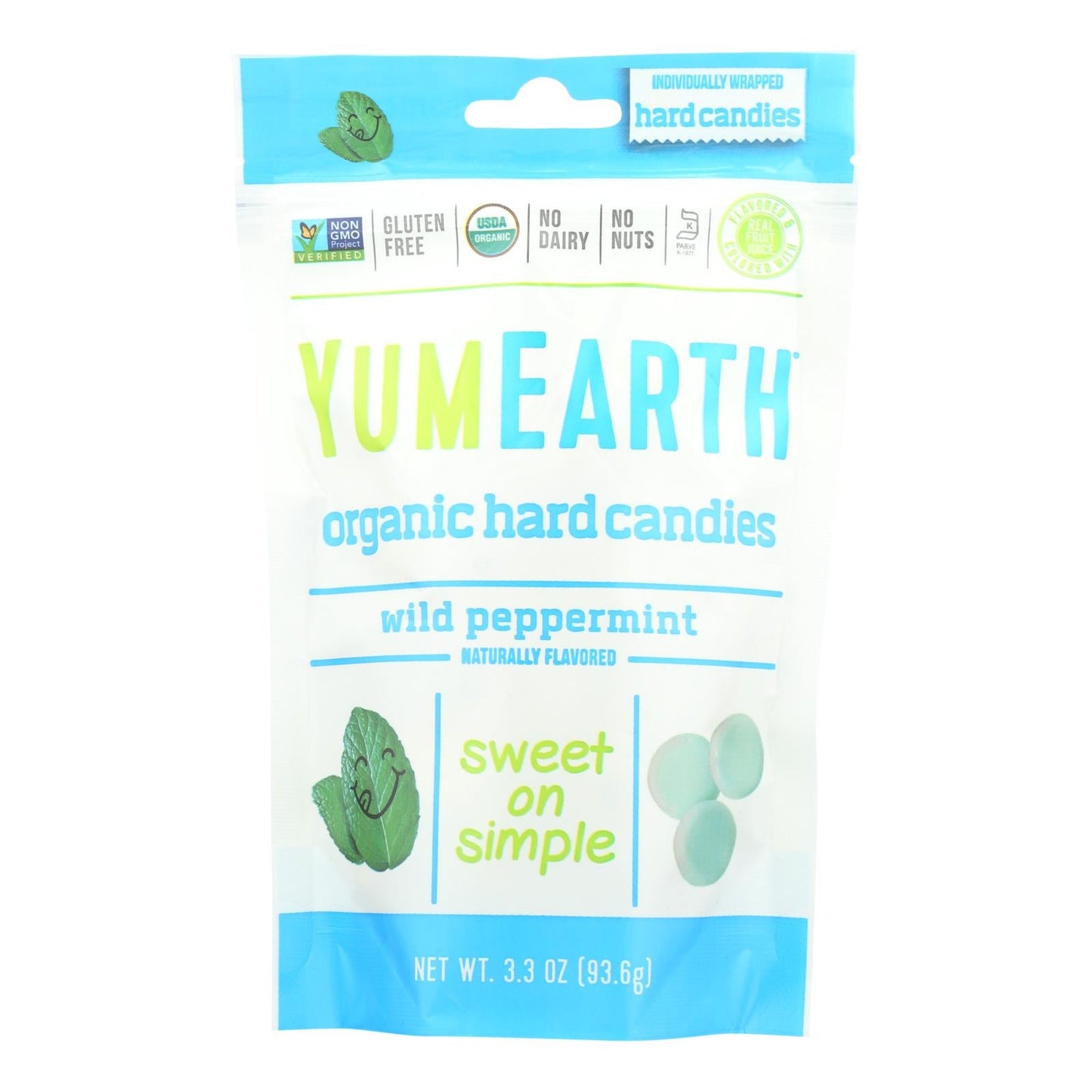 YumEarth Organic Wild Peppermint Candy Drops, Case of 6 (3.3 oz Each)