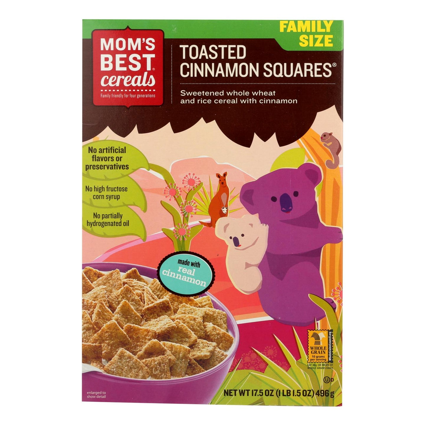 Mom's Best Naturals Toasted Cinnamon Squares, 17.5 Oz (Pack of 14)