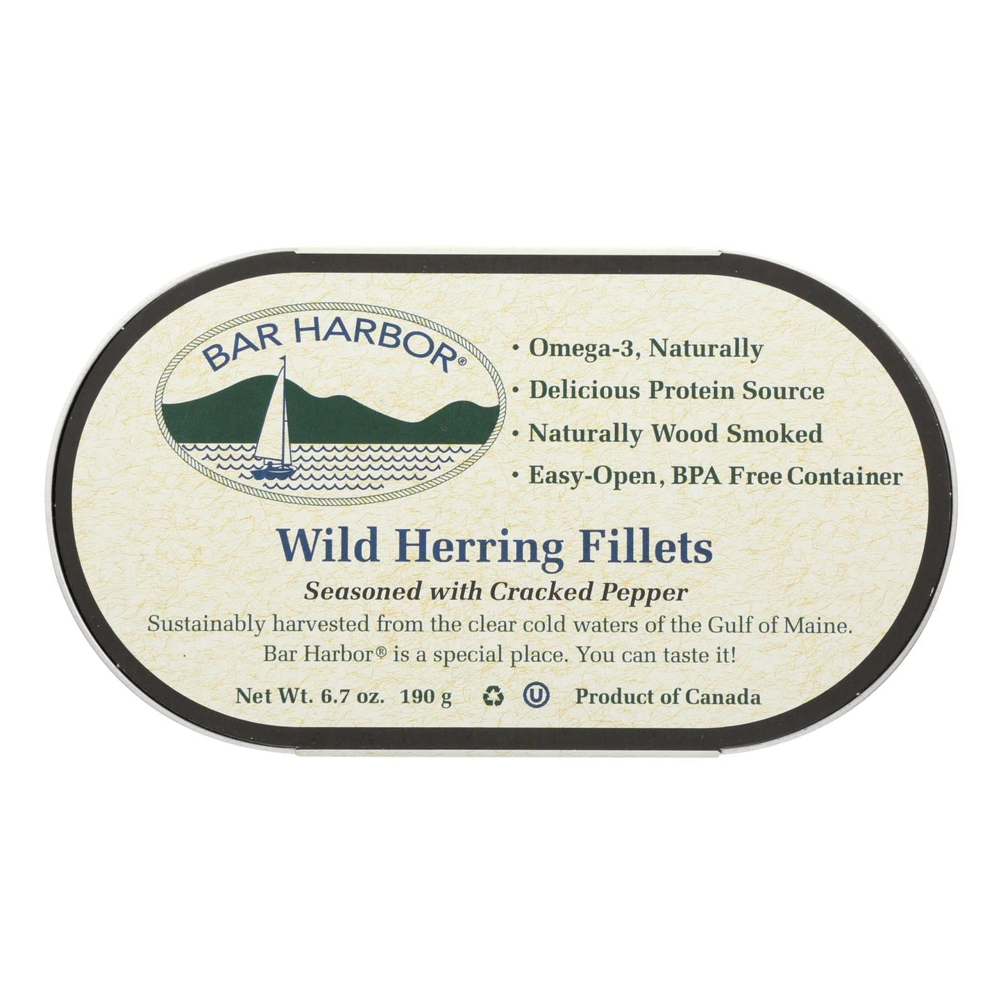 Bar Harbor Wild Herring Fillets, Cracked Pepper Flavor, 6.7 Oz. (Pack of 12)