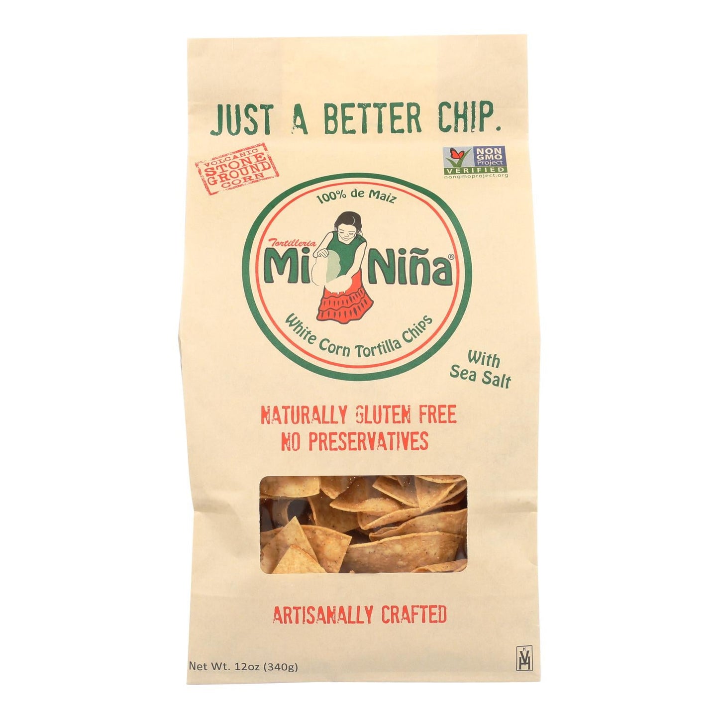 Mi Nina's Crisp Sea Salt White Corn Tortilla Chips (Pack of 9 - 12 Oz.)