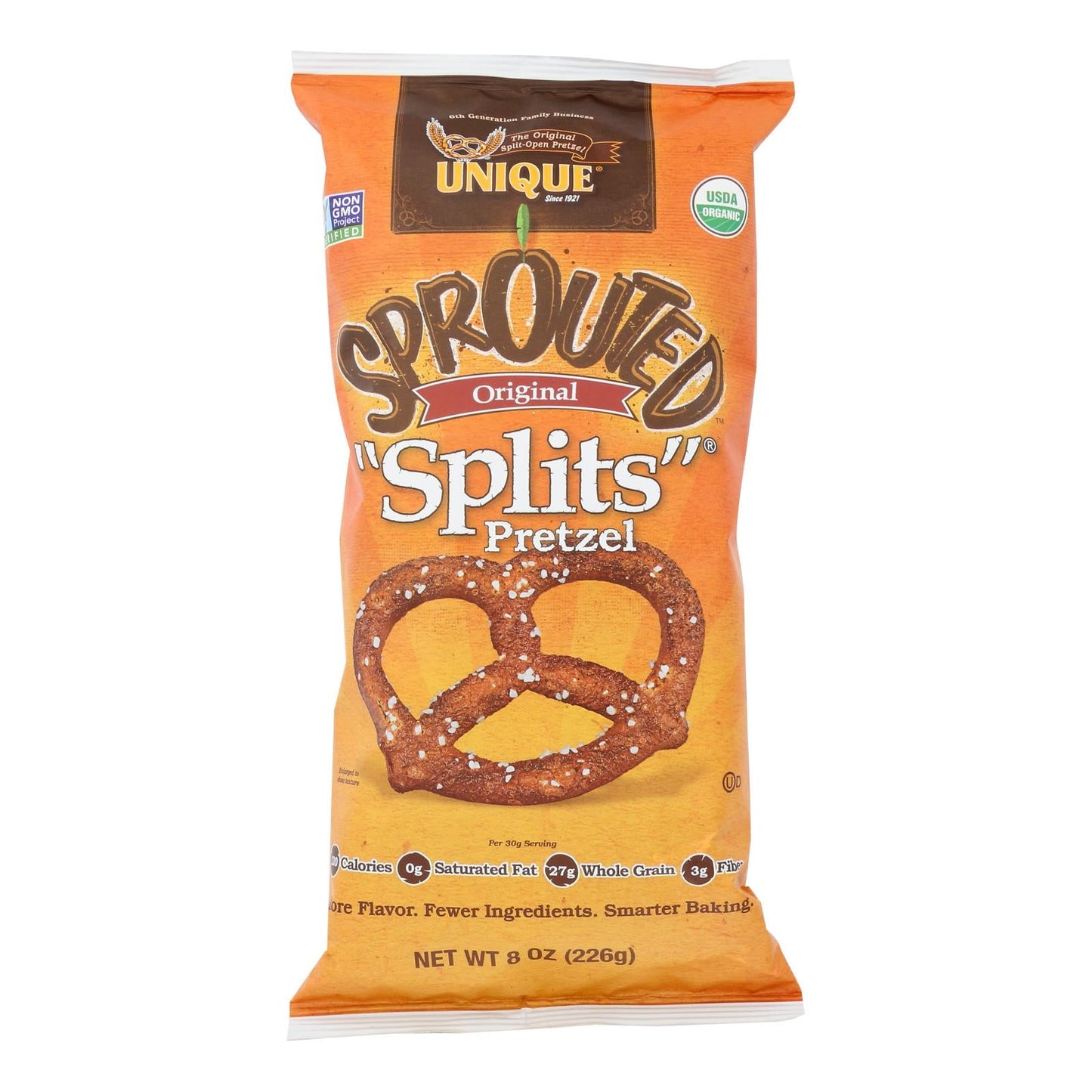 Unique Pretzels: Original Sprouted Grain Pretzels (8oz, Pack of 12) - Crunchy, Nutritious Snack