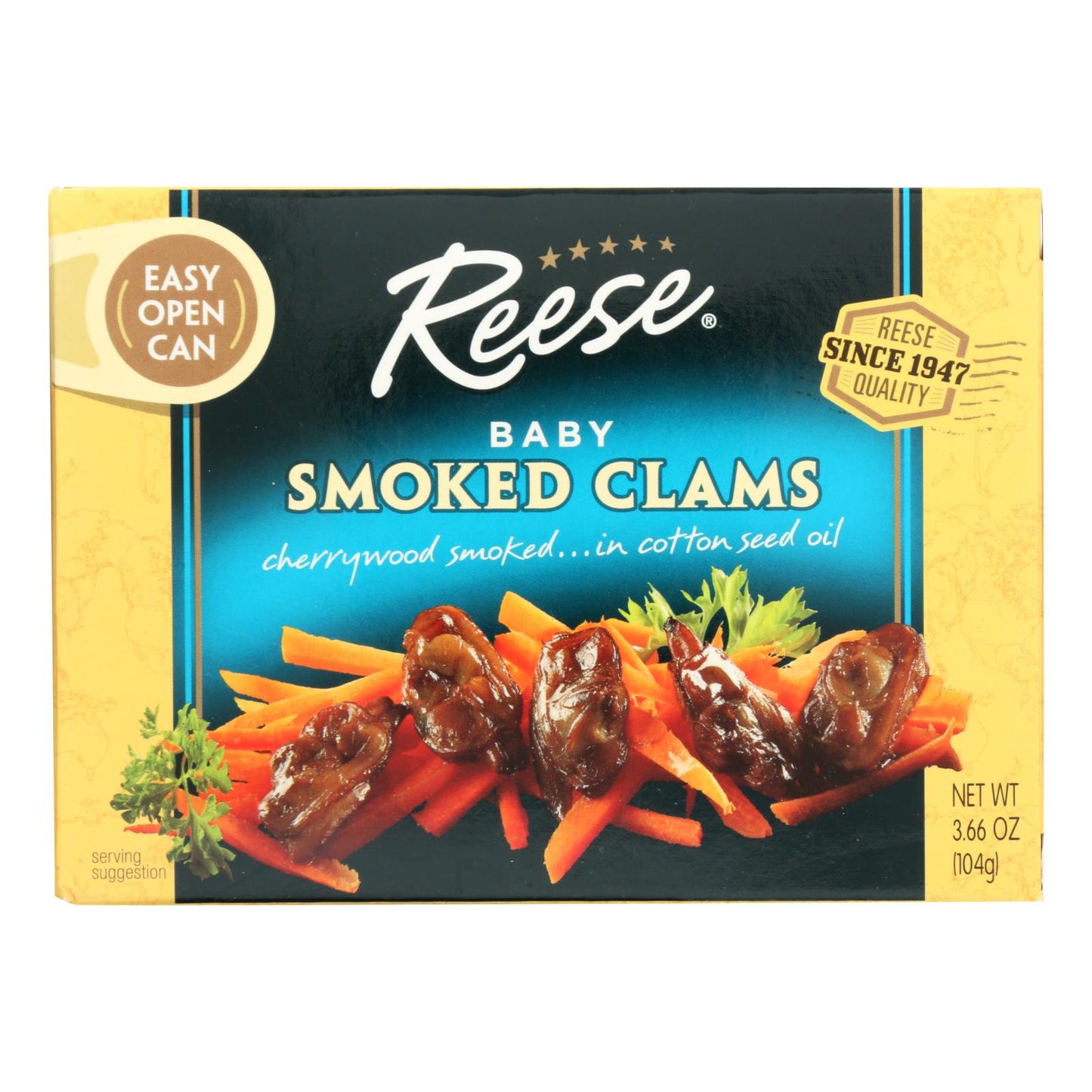 Reese Smoked Baby Clams, Case of 10 - 3.66 Oz Cans