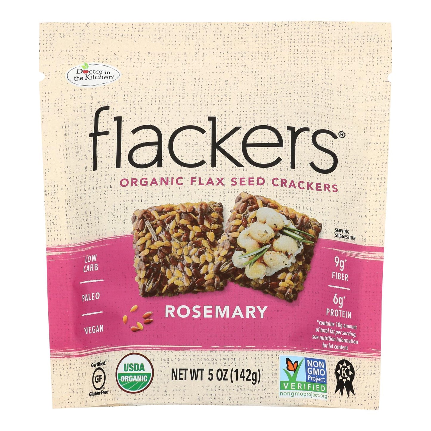 Doctor In The Kitchen Organic Rosemary Flax Seed Crackers, 6 x 5 Oz.