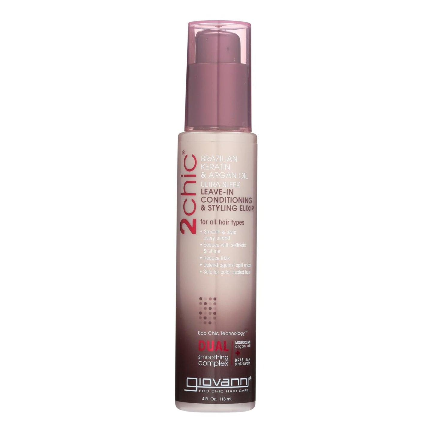 Giovanni 2chic Ultra-Sleek Leave-in Conditioning and Styling Elixir with Brazilian Keratin + Argan Oil - 4 Fl Oz