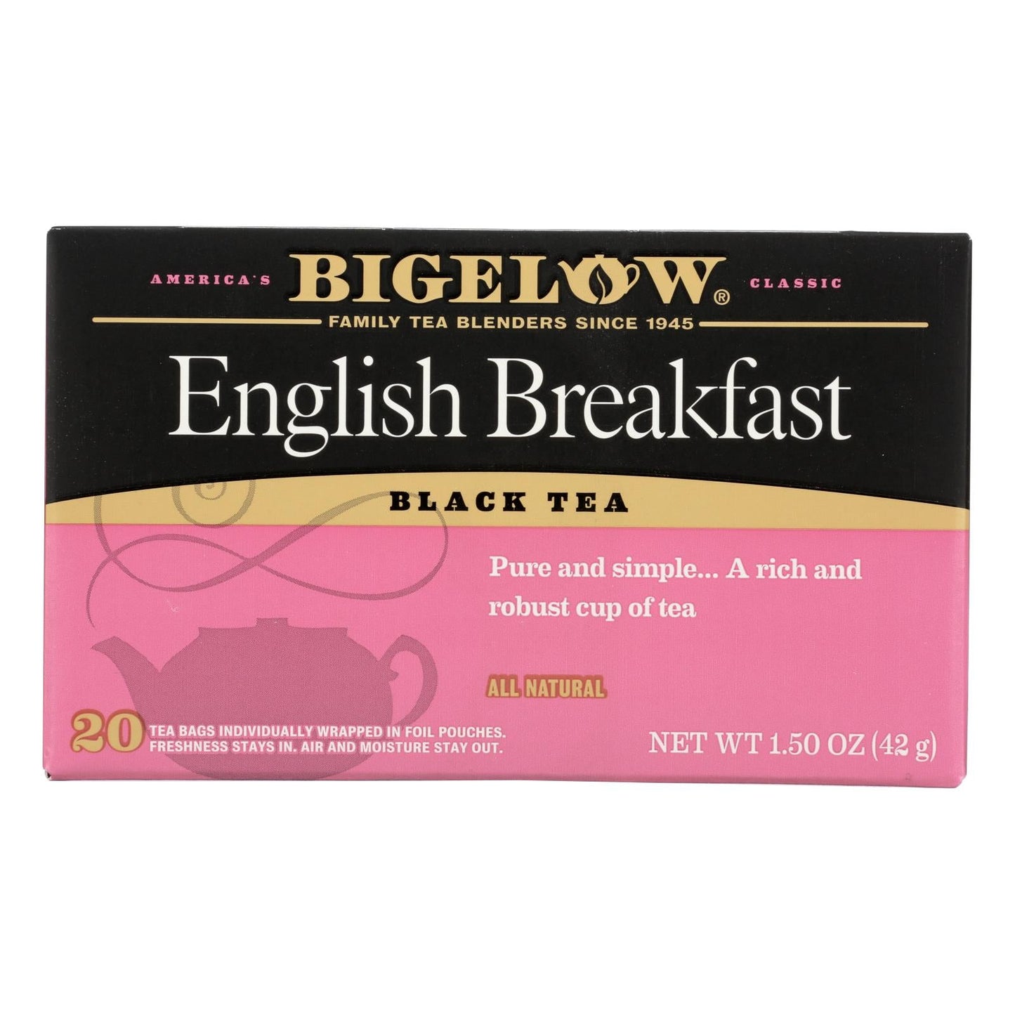 Bigelow English Breakfast Black Tea, Case of 6, 20 Tea Bags Each.