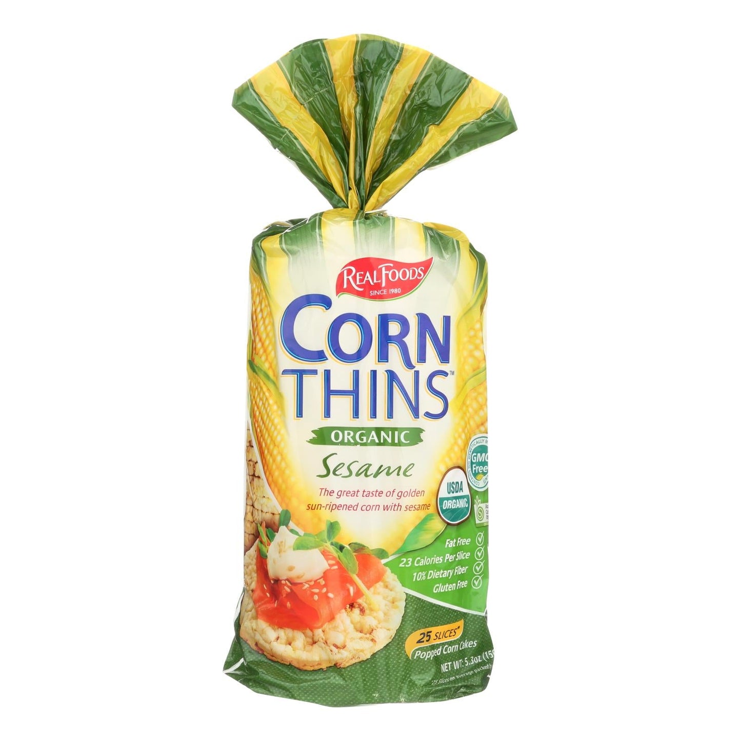 Real Foods Organic Corn Thins Sesame Flavor Crackers, 5.3 Oz, Pack of 6