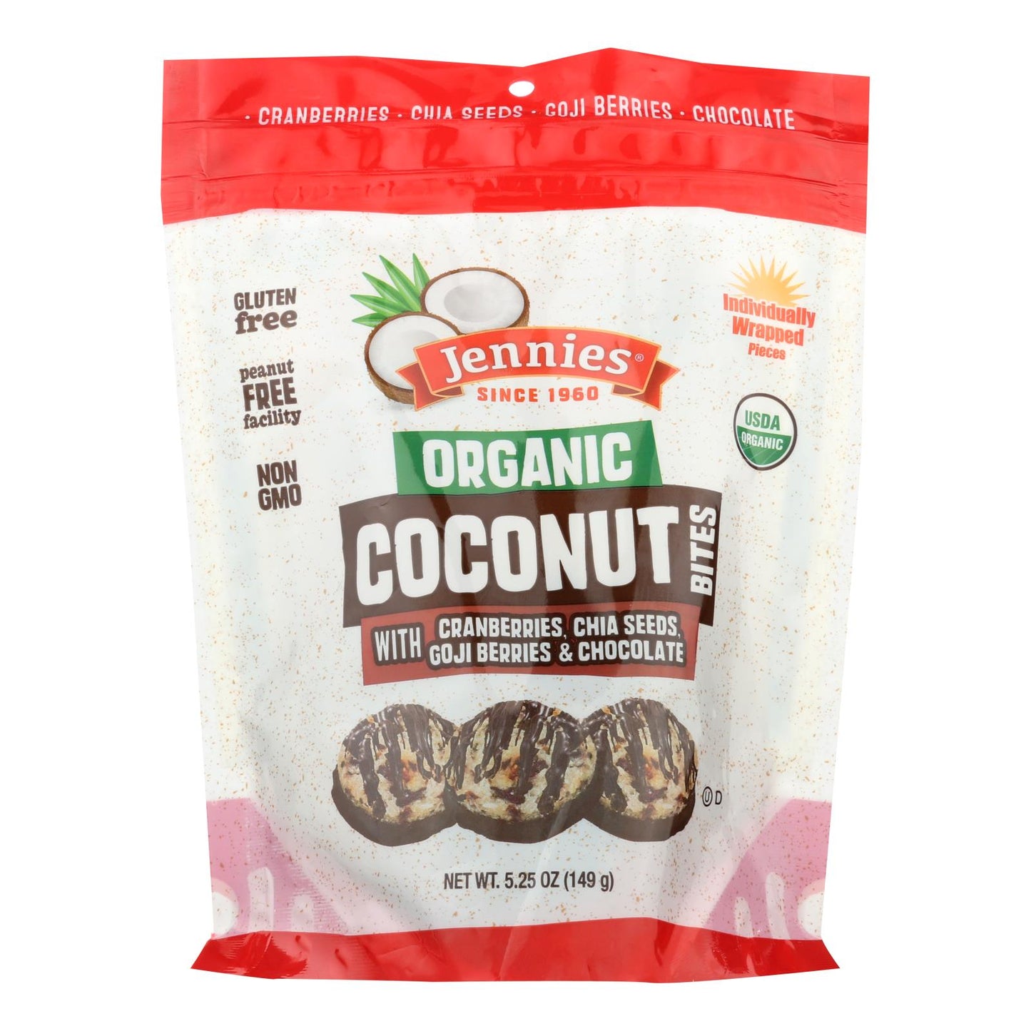 Jennies Coconut Bites, Cranberry Goji, 5.25 Oz., Pack of 6