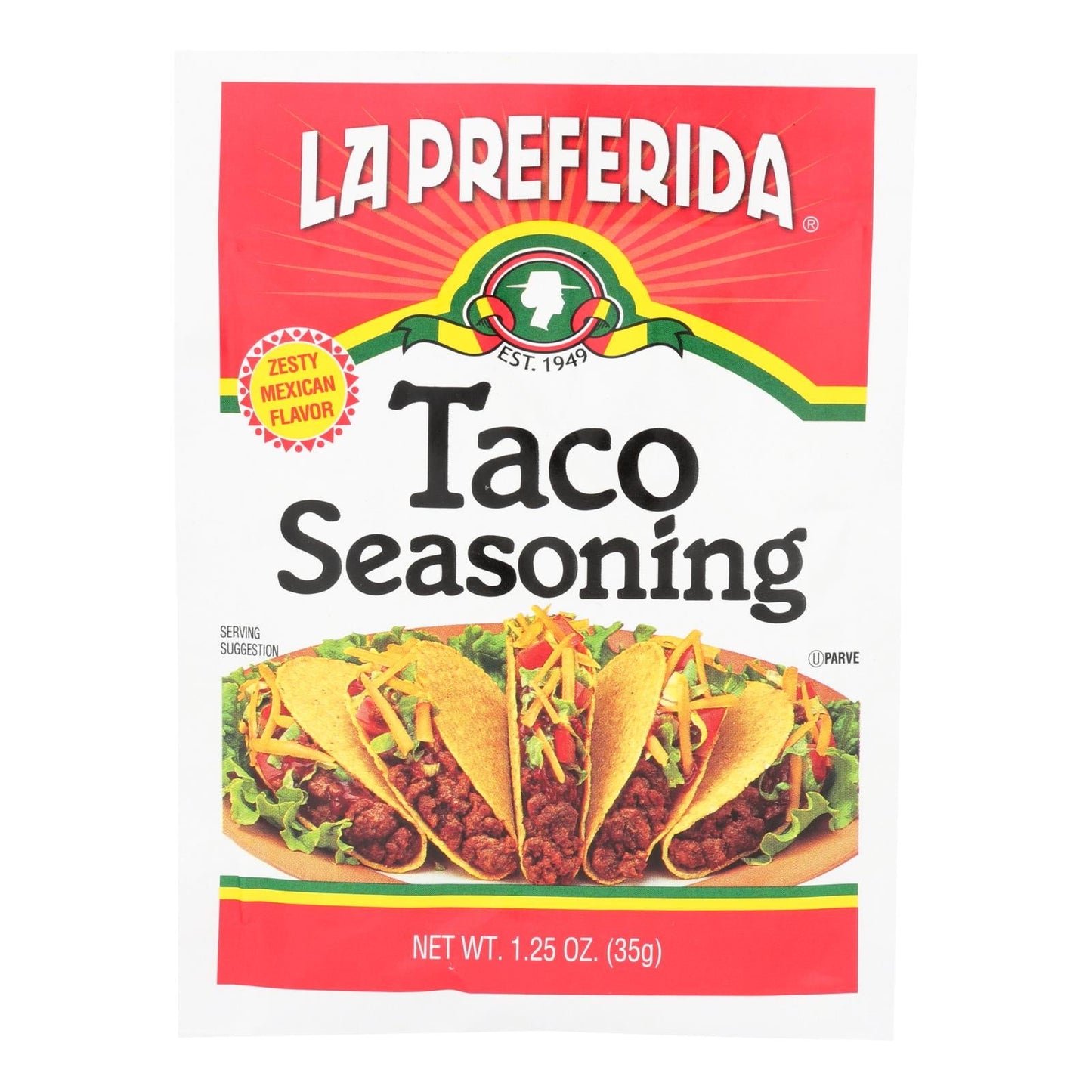 La Preferida Classic Taco Seasoning for Perfect Tacos - Case of 12 (1.25 Oz per Packet)