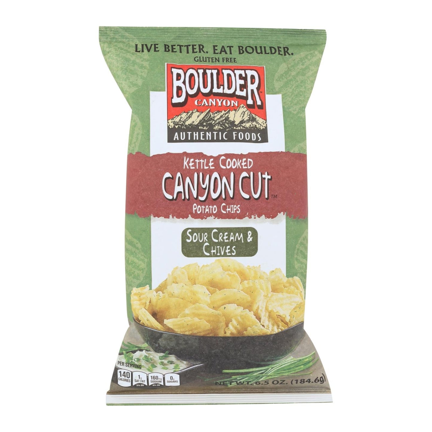 Boulder Canyon Kettle Cooked Potato Chips, Sour Cream & Chives, 6.5 oz, Case of 12