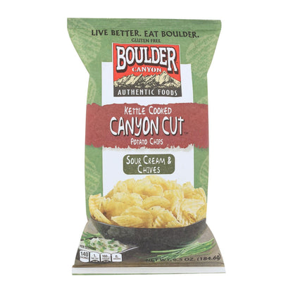 Boulder Canyon Kettle Cooked Potato Chips, Sour Cream & Chives, 6.5 oz, Case of 12