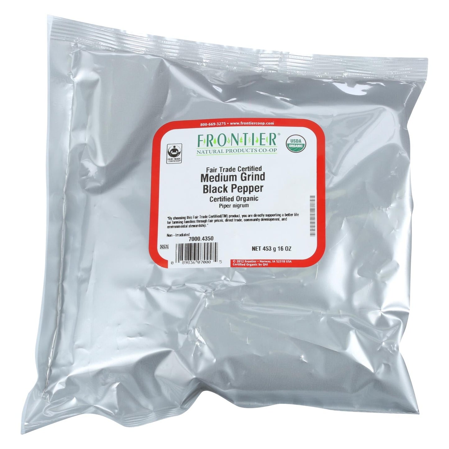 Frontier Organic Black Pepper, Medium Grind, Fair Trade Certified, 1 lb