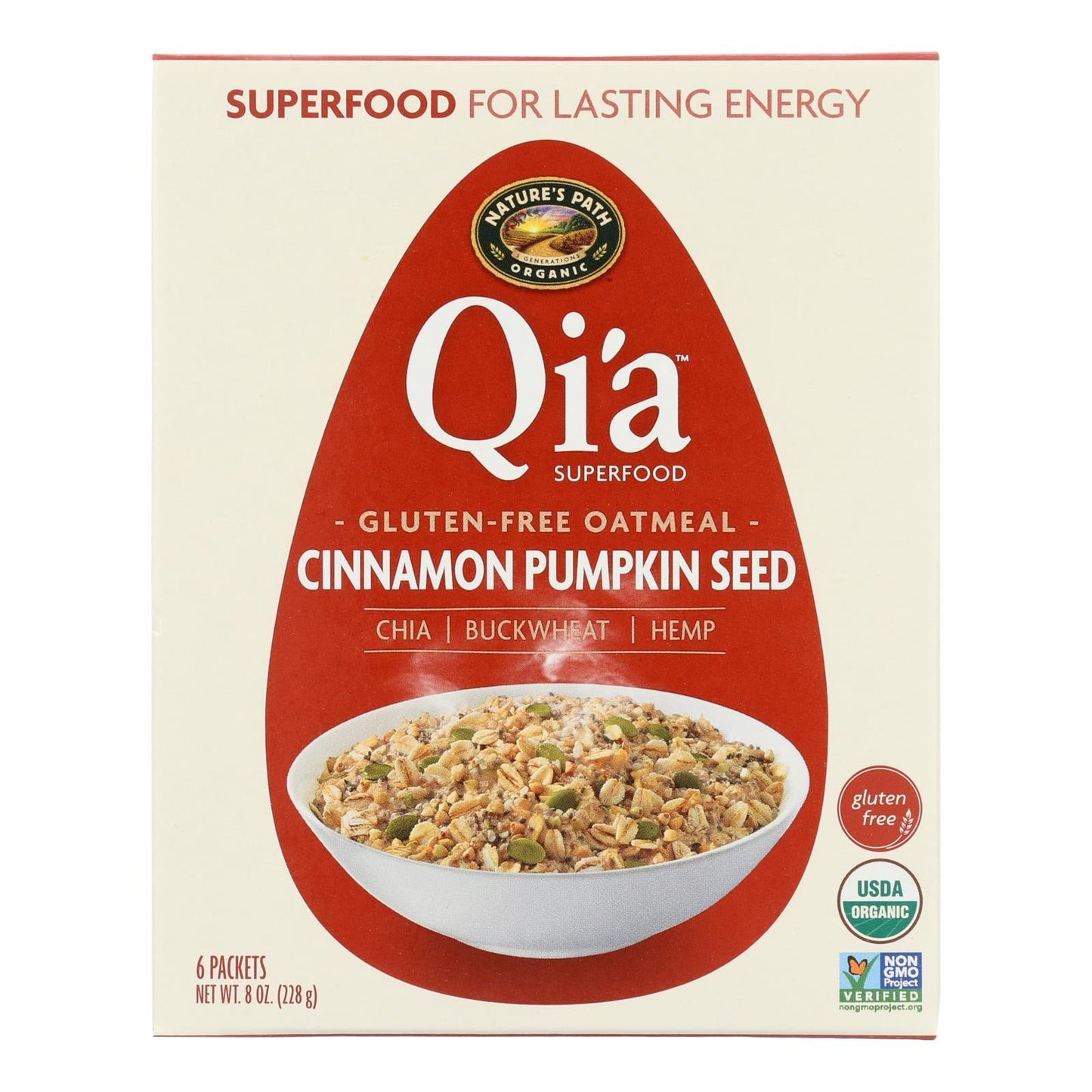 Nature's Path Organic Qi'a Superfood Hot Oatmeal: Cinnamon Pumpkin Seed, 8 Oz. (Pack of 6)
