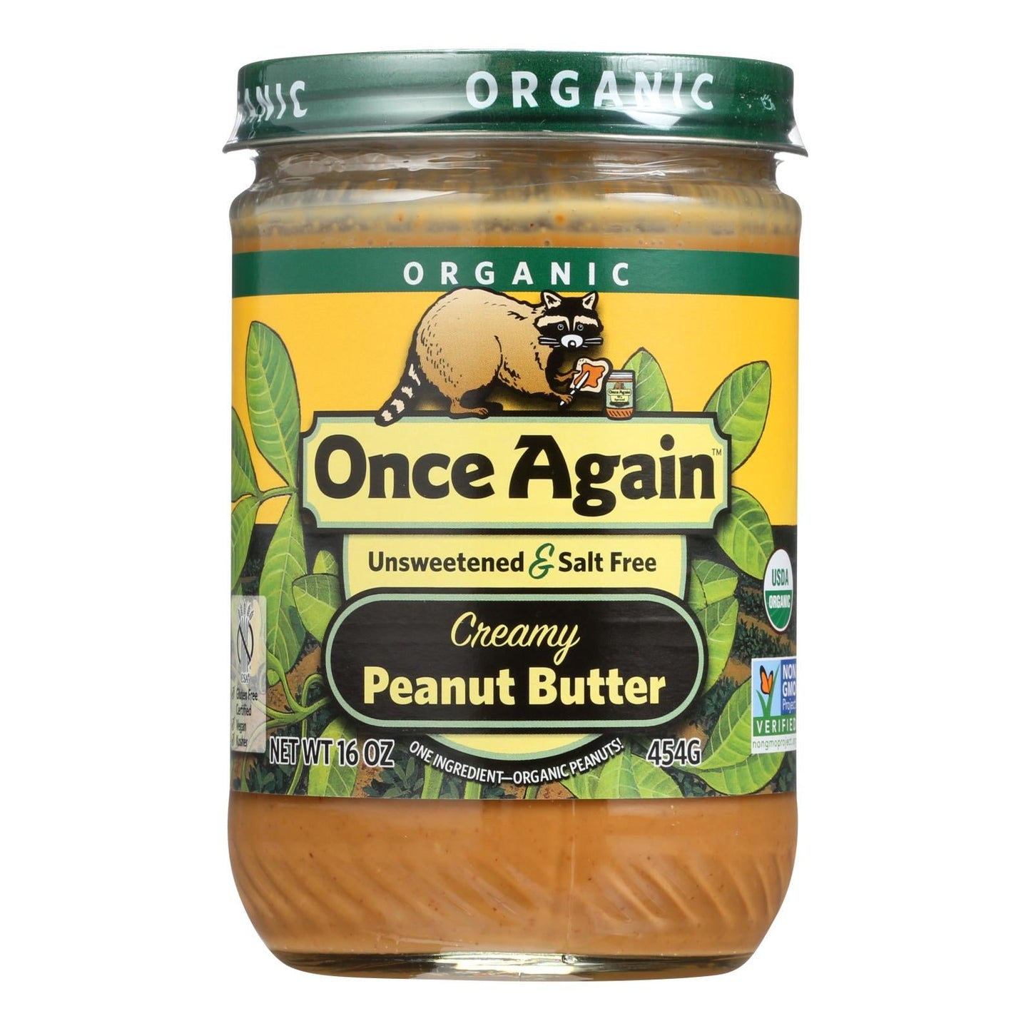 Once Again Peanut Butter, Smooth, Unsweetened Salt-Free, Pack of 6, 16 oz Each