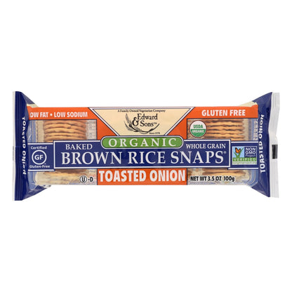 Edward & Sons Toasted Onion Brown Rice Snaps, 3.5 oz, Case of 12
