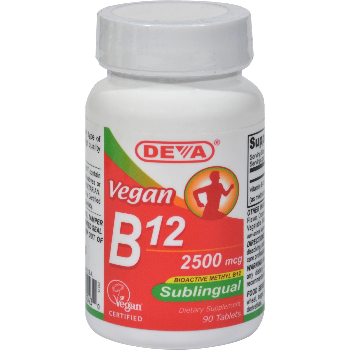 Deva Vegan Vitamins Sublingual Vitamin B-12 for Energy with Methylcobalamin, 2500 mcg, 90 Tablets
