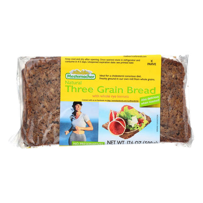 Mestemacher Three Grain Bread, Enriched with Flax, Sunflower, and Sesame Seeds (Pack of 12 - 17.6 Oz)