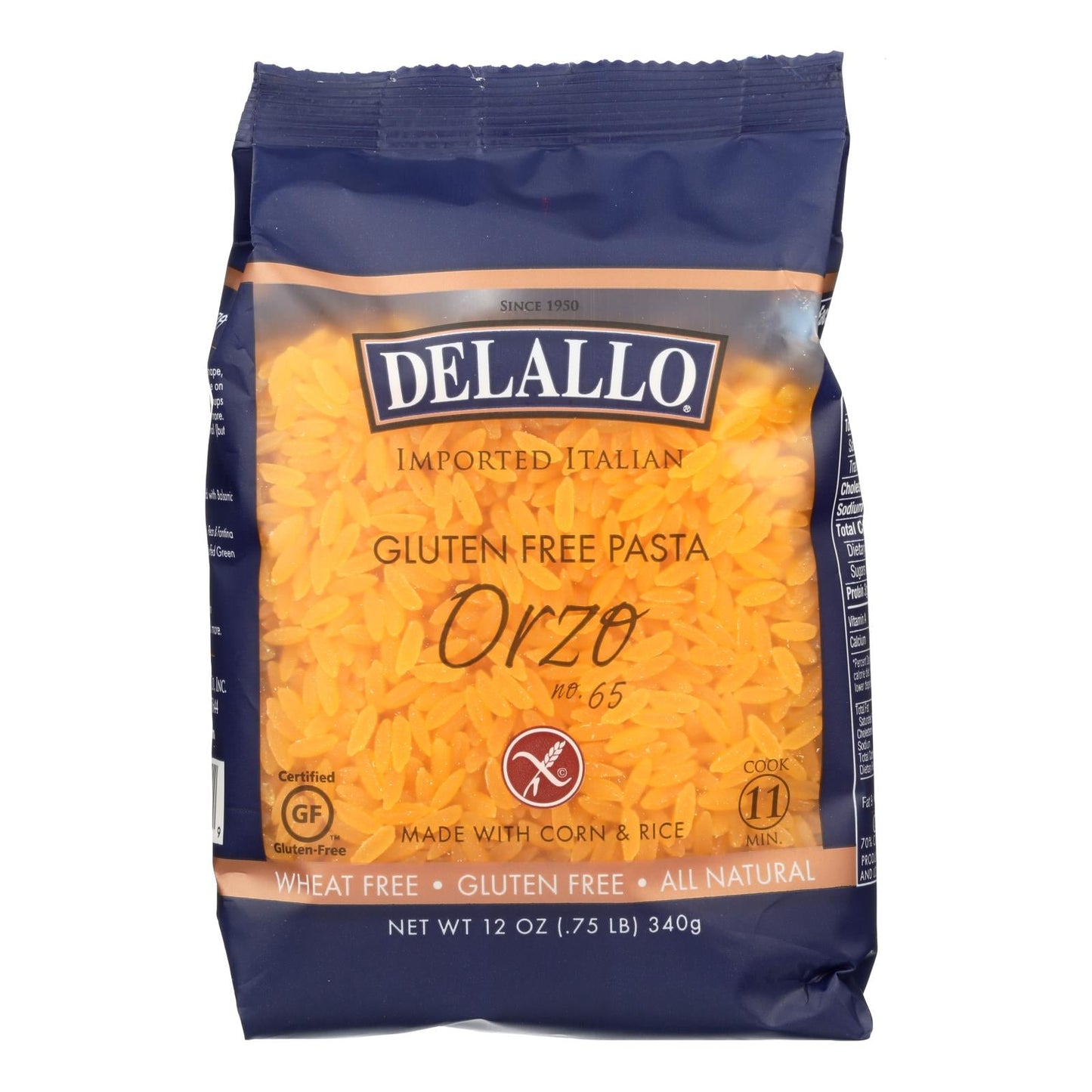 Delallo Gluten-Free Orzo Pasta, 12 Pack of 12 Oz. Boxes
