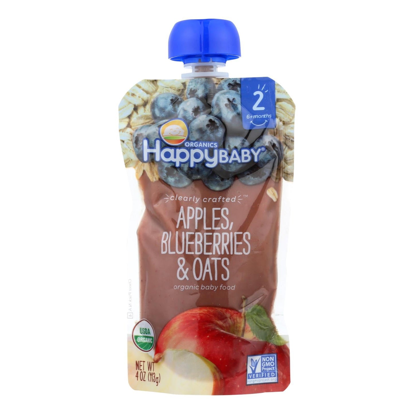 Happy Baby Clearly Crafted Apple Blueberries and Oats, 4 Oz., 16-Pack
