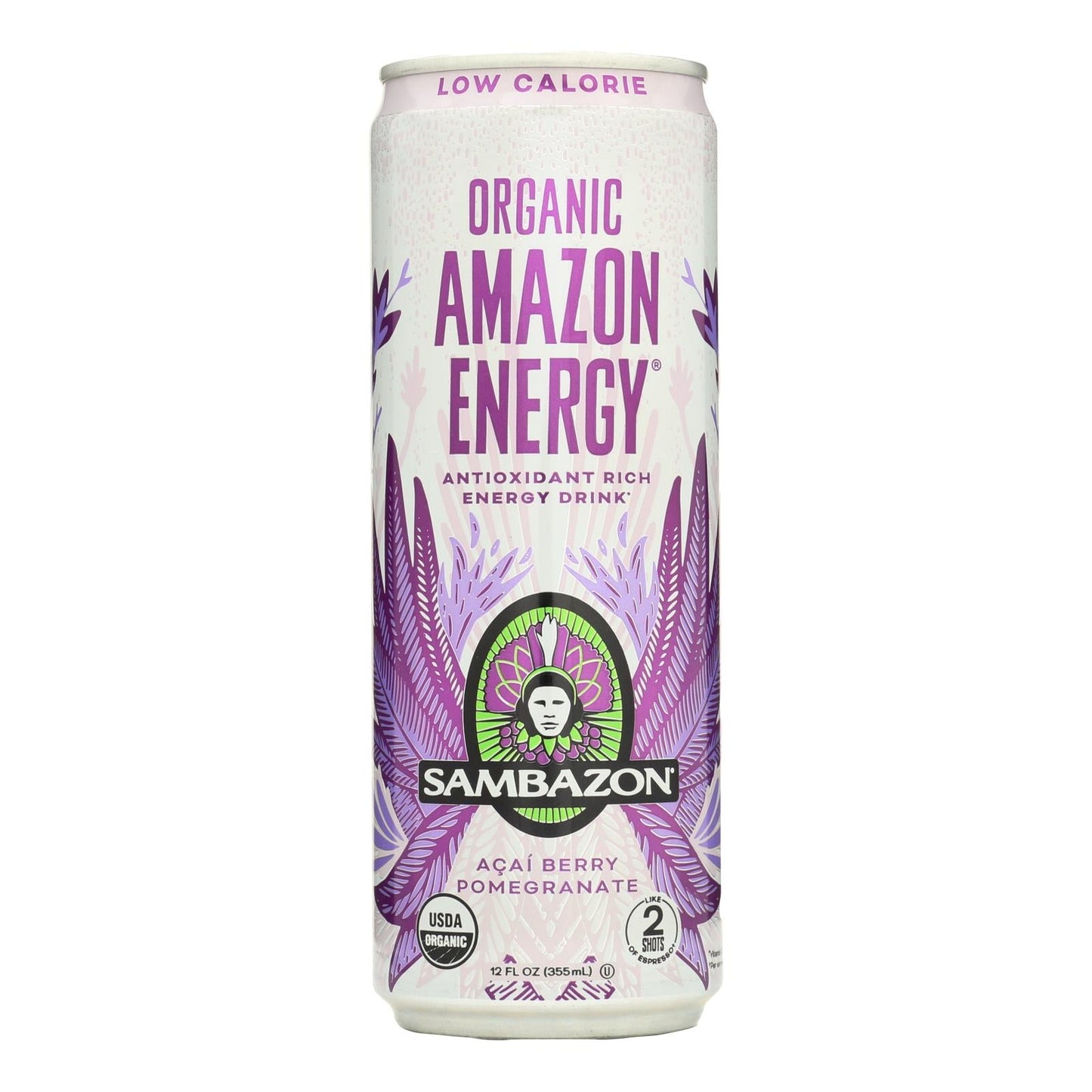 Sambazon Organic Amazon Energy Drink, Açai Berry Pomegranate, Low Calorie, 12 oz, Pack of 12