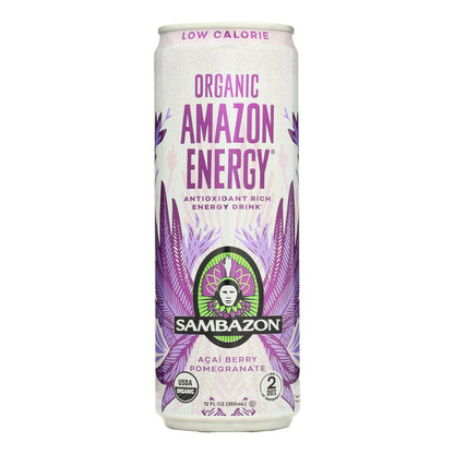 Sambazon Organic Amazon Energy Drink, Açai Berry Pomegranate, Low Calorie, 12 oz, Pack of 12