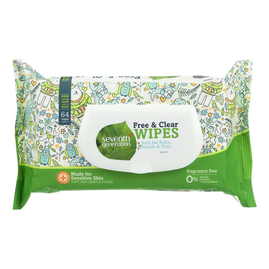 Seventh Generation Free & Clear Baby Wipes - 64 Count (Pack of 12)