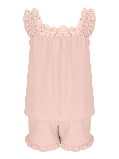 Ruffle Trim Sleeveless Top and Shorts Set