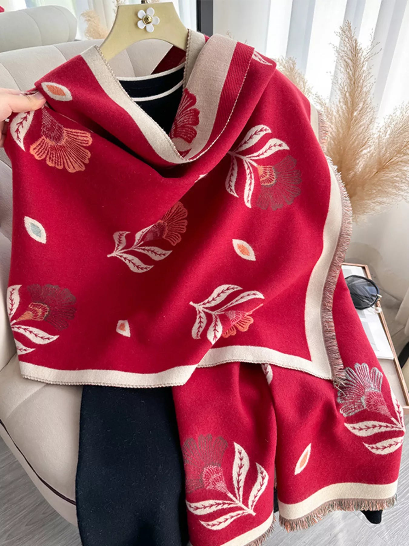Printed Raw Hem Shawl