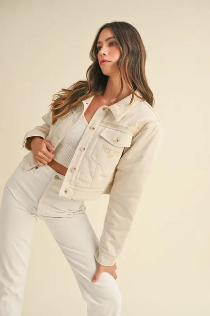 MABLE Embroidered Quilted Cropped Jacket