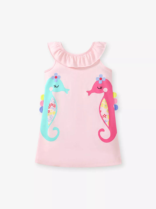 Children's Seahorse Ruffle Collar Sleeveless Dress