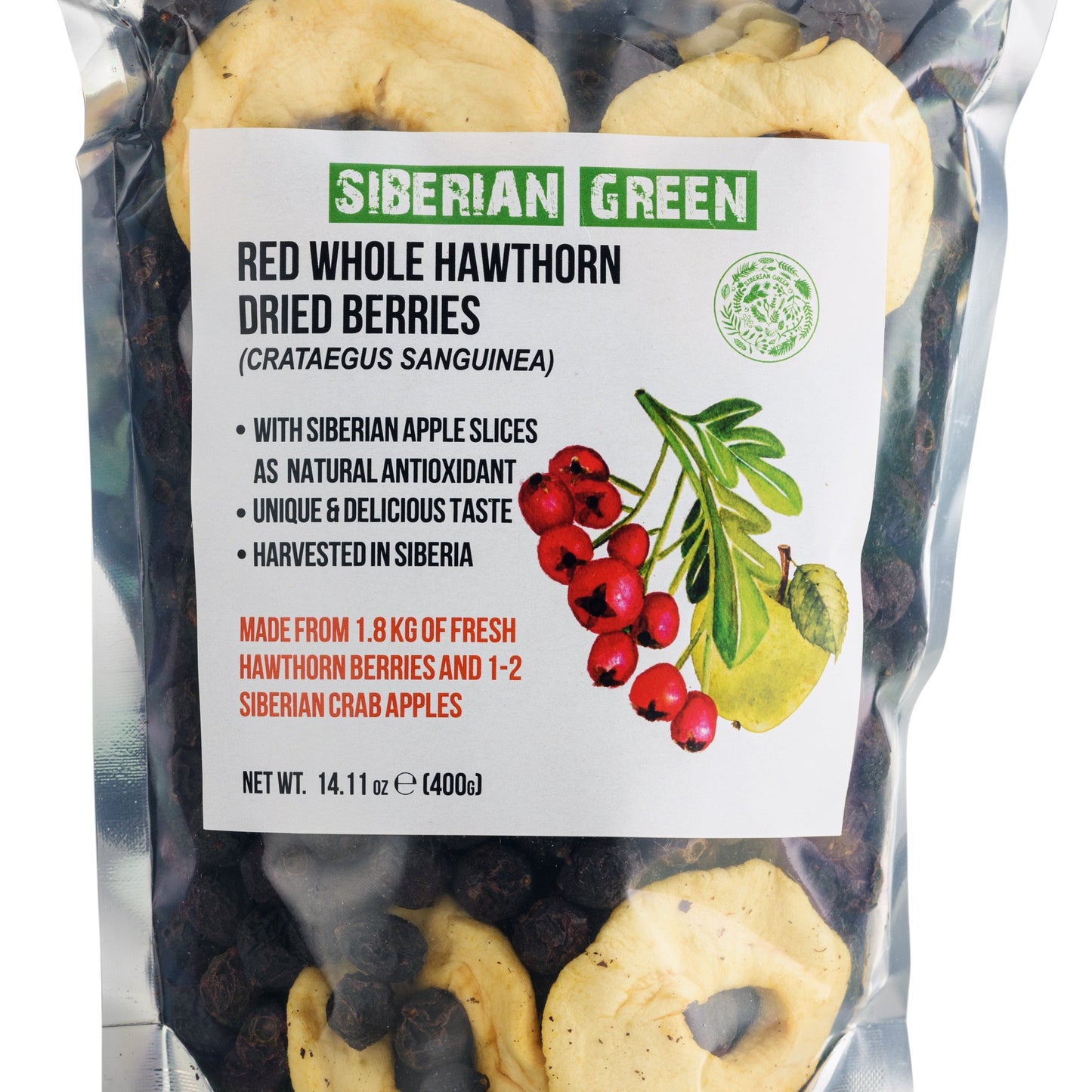 Premium Wild-Harvested Dried Red Hawthorn Berries with Apple Slices. 100% Natural & Nutrient Rich, 400g