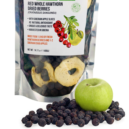 Premium Wild-Harvested Dried Red Hawthorn Berries with Apple Slices. 100% Natural & Nutrient Rich, 400g