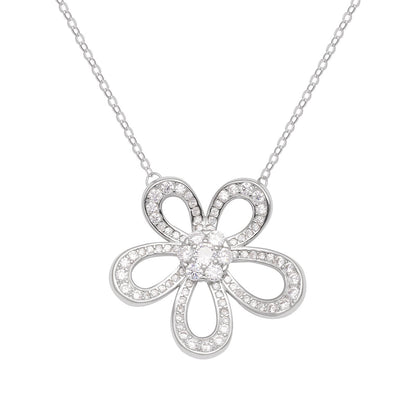 925 Sterling Silver Flower Pendant Necklace